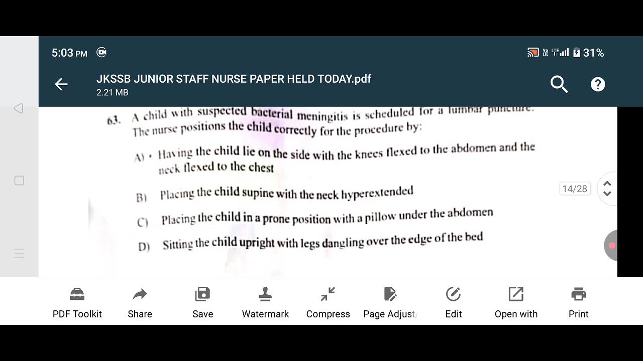 JKSSB JUNIOR STAFF NURSE QUESTION PAPER 2026 ✅