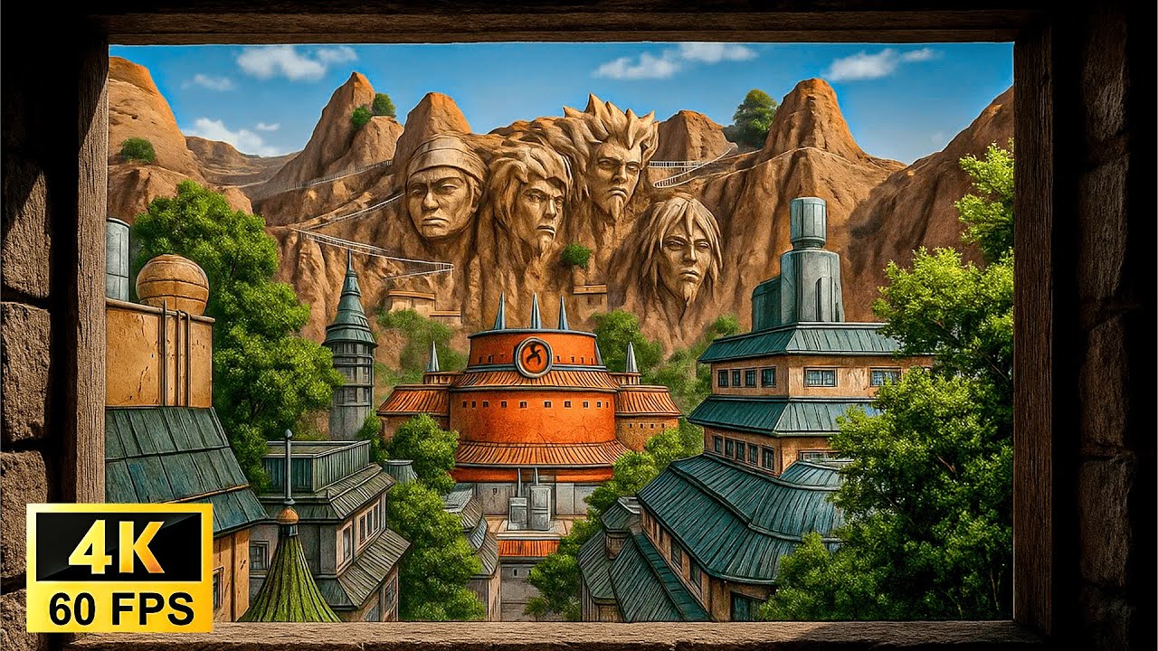 4K Hidden Leaf Village Window View – Peaceful Konoha Ambience for Study & Relax
