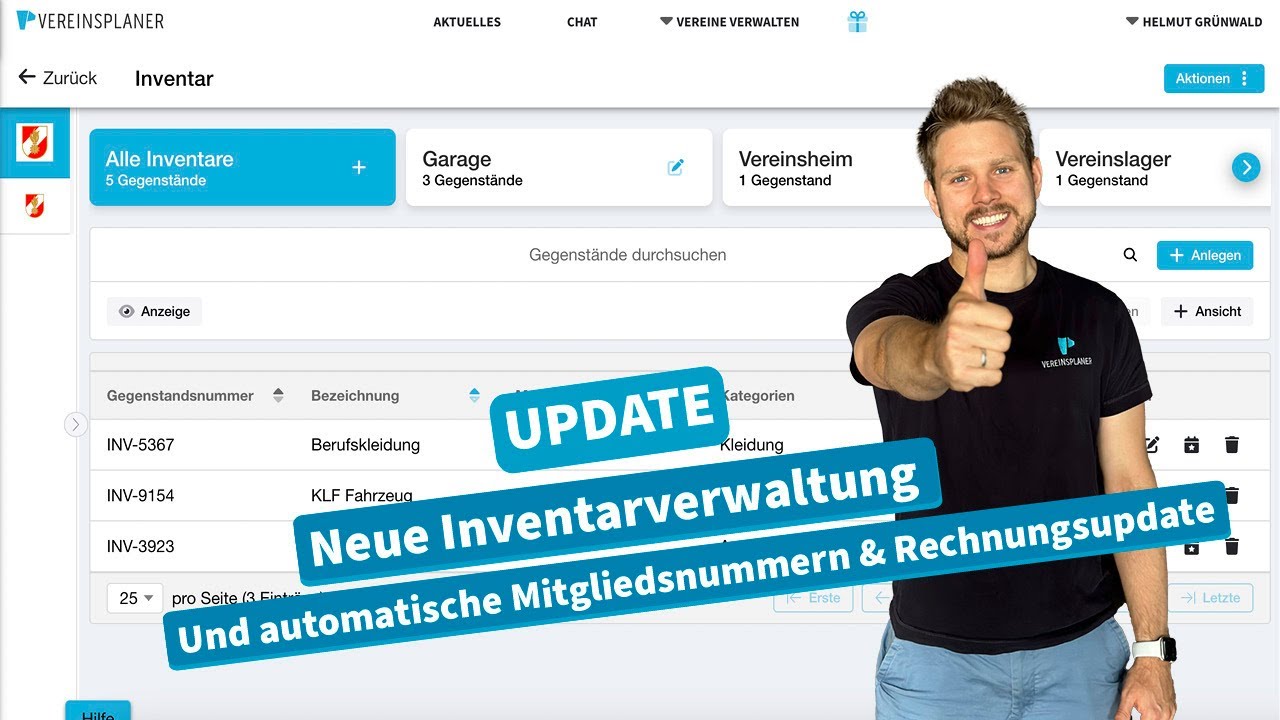 Vereinsplaner Version 3.8 – Neue Inventarverwaltung und automatische Mitgliedsnummernvergabe
