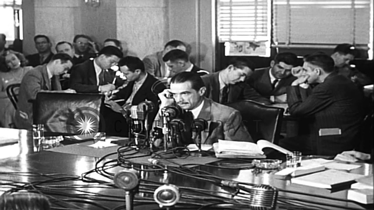 Senator Ferguson heads the senate group which hears Mr. Hughes, former General Me...HD Stock Footage