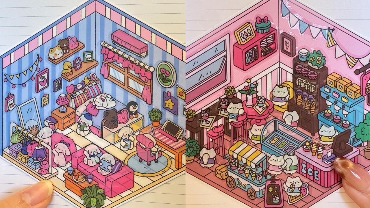 【ASMR】DIY Cute Animal Rooms | Cat Ice Cream Shop & Cozy Puppy Bedroom | No Talking