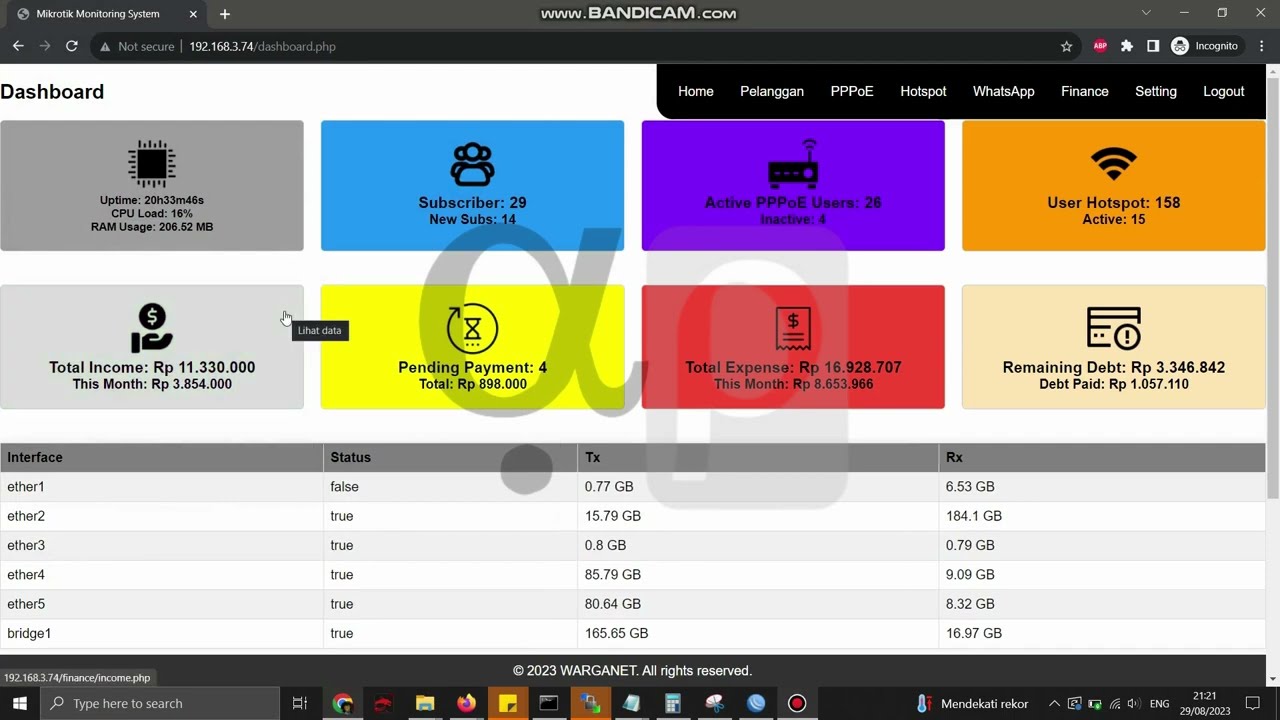 [Dashboard] Mikrotik Billing & Manajemen PPPoE RTRWNET - Part 1