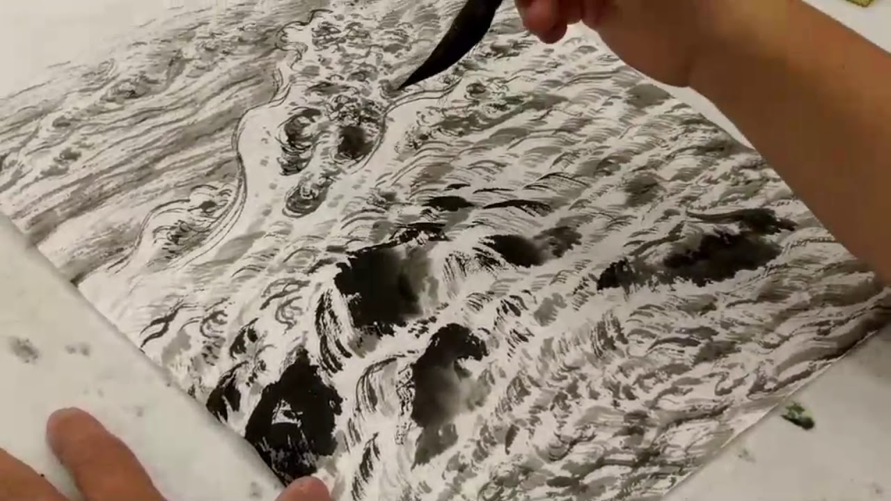 水墨画～中国画～山水～现代国画陈铭显 (陳銘顯 ) 写意瀑布示范Modern Chinese Painting