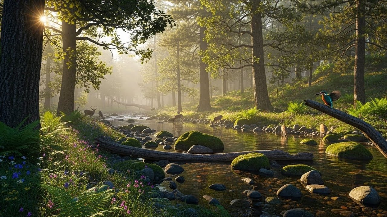 Peaceful Flowing River 🌊 Natural Ambience Sound for Deep Sleep and Stress Relief #646