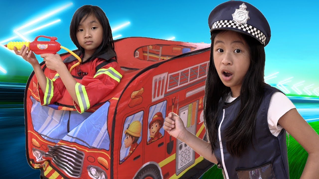 Chloe Pretend Play Police Stops FireFighter