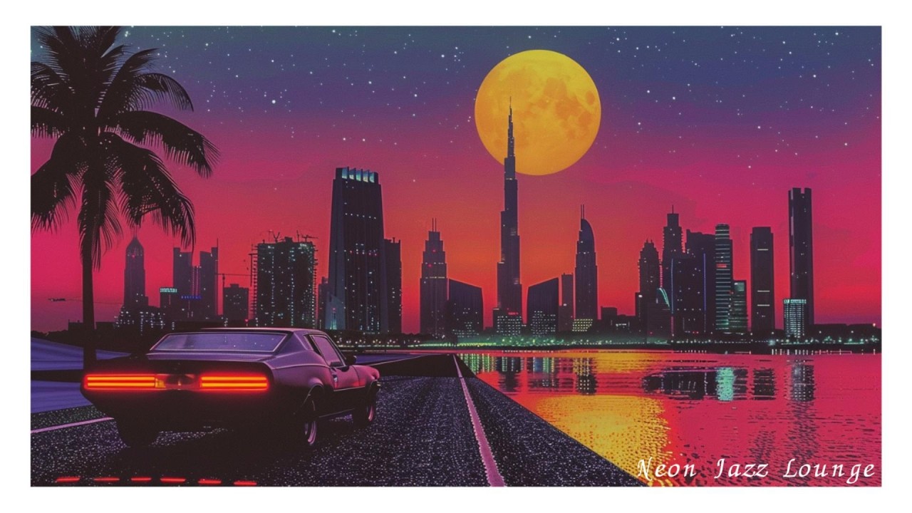 Dubai Bay Skyline Jazz House Mix | Moonlit Night Drive | for Deep Work