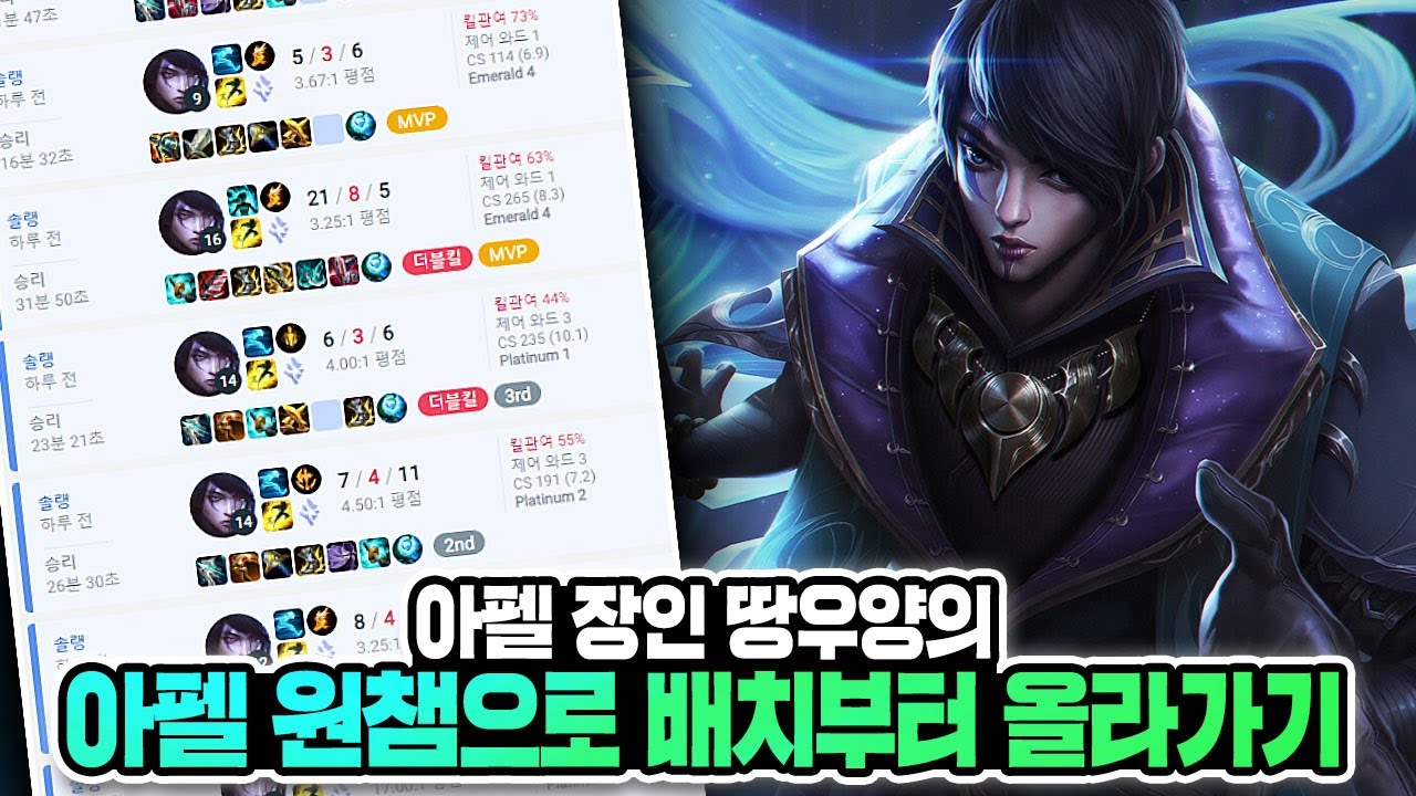 [땅우양] 챌린저 아펠리오스 장인 땅우양의 아펠리오스 원챔으로 배치부터 올라가기 1일차  【원딜 강의】【전프로원딜】【챌린저 원딜】【아펠리오스 강의】