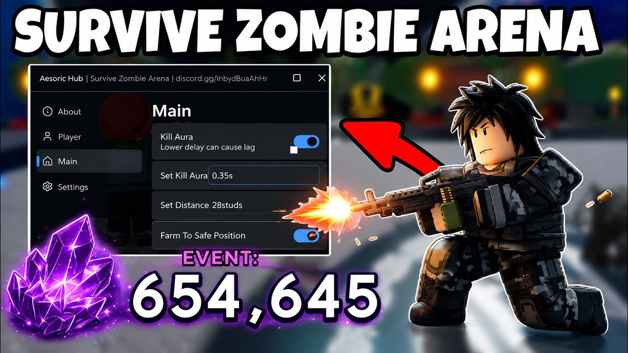 Survive Zombie Arena Script 2026 No KEY | Kill Aura, SafeZone, Instant ClearWave, Upgrade