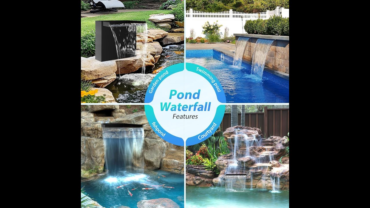 POPOSOAP 70W Solar Pond Waterfall Spillway Kit, 304 Stainless Steel Pondless Waterfall Box