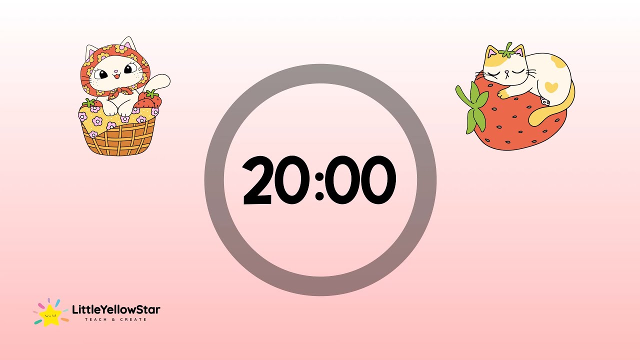 Cute Strawberry Cats – 20 Minutes Countdown Timer With Happy Music | Adorable Classroom Timer