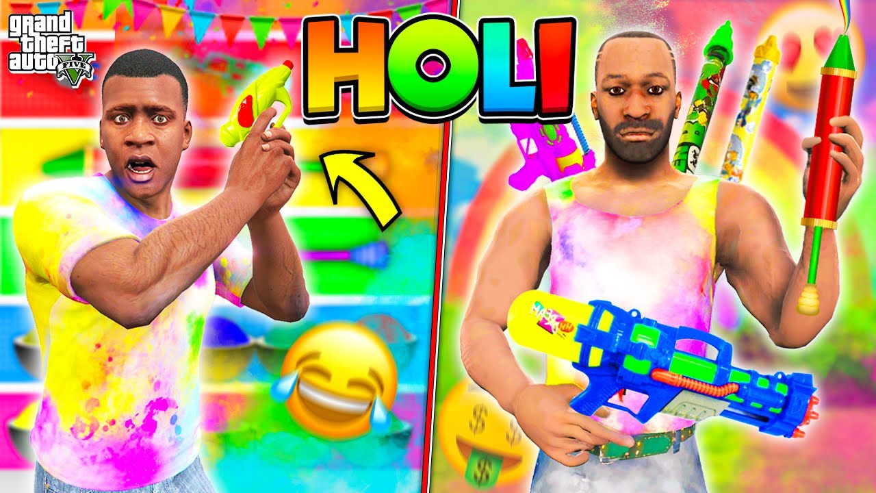 😂Playing HOLI in Indian Bike Driving 3D Vs GTA 5!