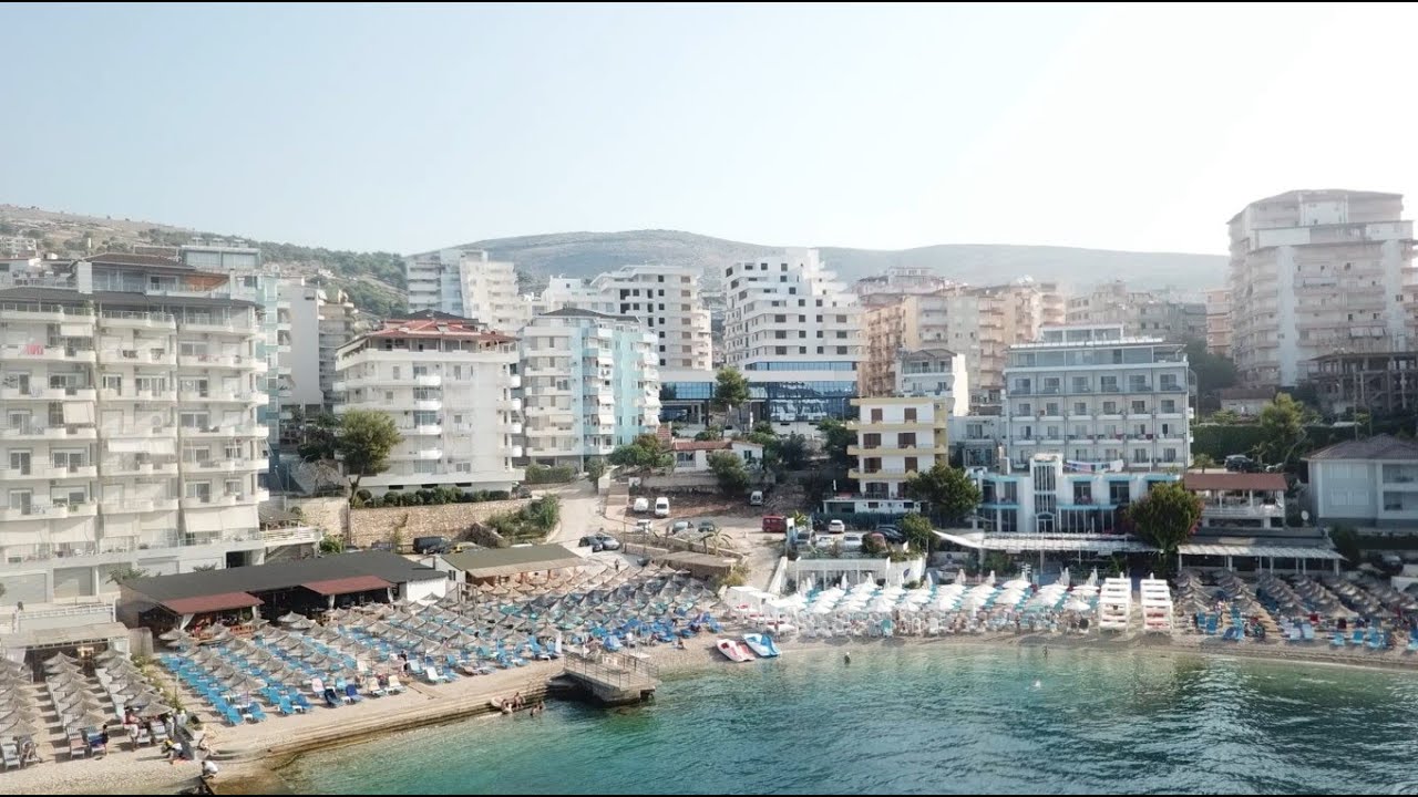 Albania - Views from Drone of Saranda Beach - City of Saranda