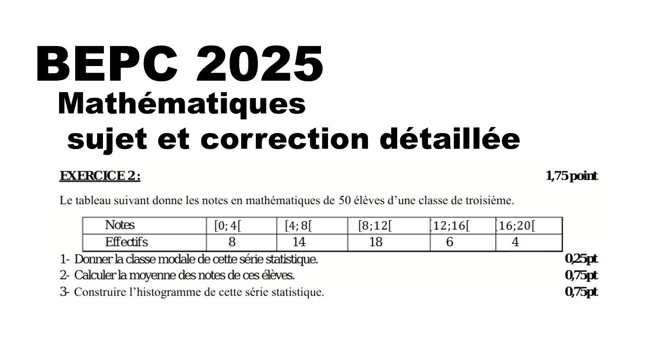 Math&eacute;matiques BEPC 2025 : sujet et correction d&eacute;taill&eacute;e- EDUKA