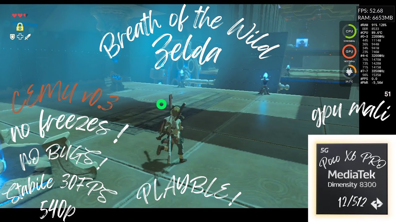 Zelda Breath of the Wild Poco X6 Pro CEMU 0.3 gpu Mali MTK Dimensity 8300 Playable ! Long Play !