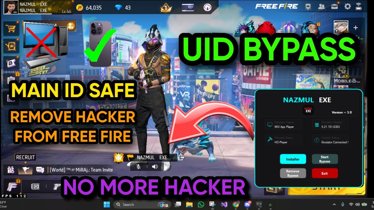 Free Fire Uid Bypass 🎯 Emulator Bypass Free Fire Pc || Remove H*cker From Lobby || Free Fire Pc