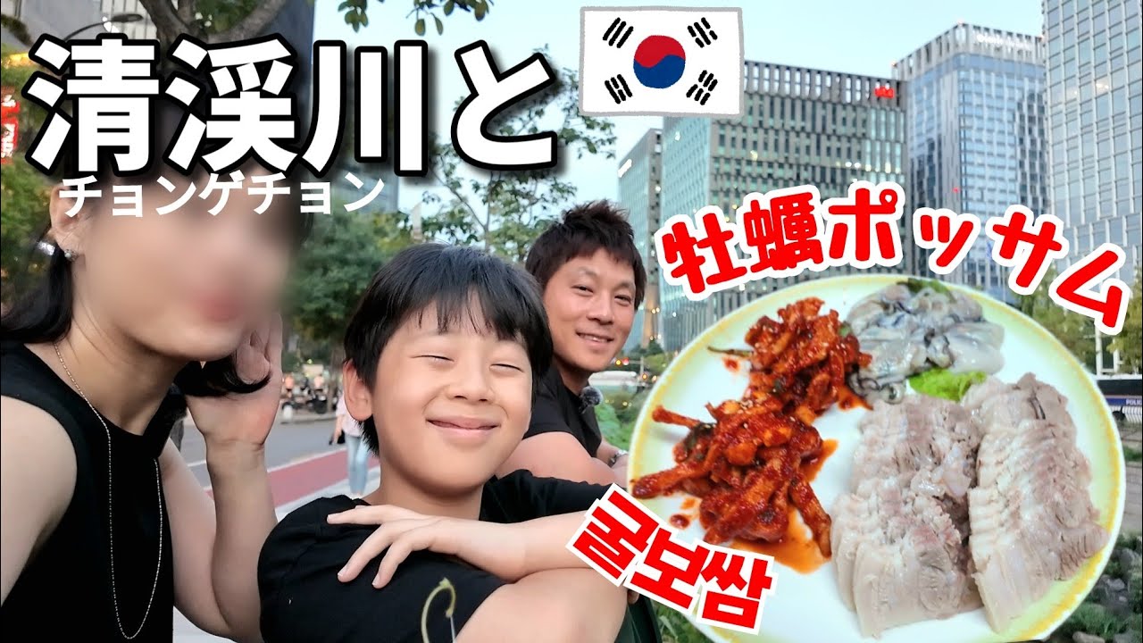 夕方から清渓川を歩き牡蠣ポッサム通りでマッコリ一杯！｜ヨアジョンでアイス｜日韓家族