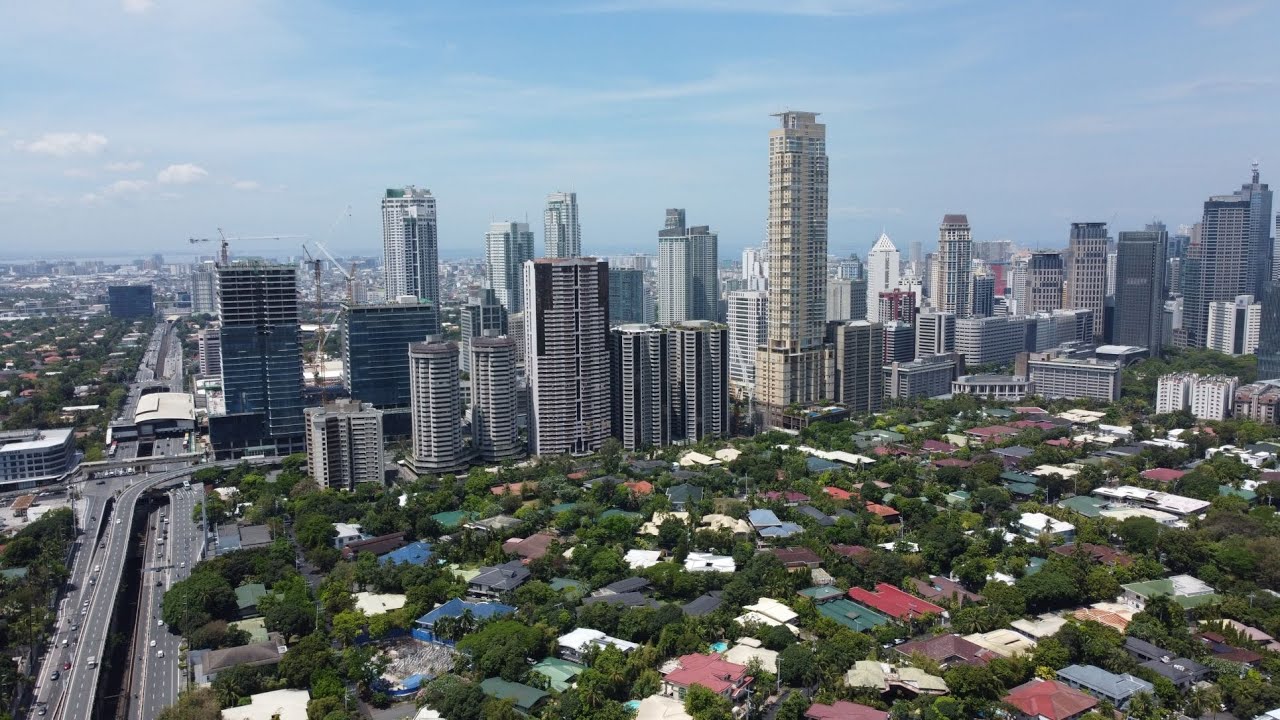 Aerial view of Makati. Ayala Avenue going to Circuit Makati.