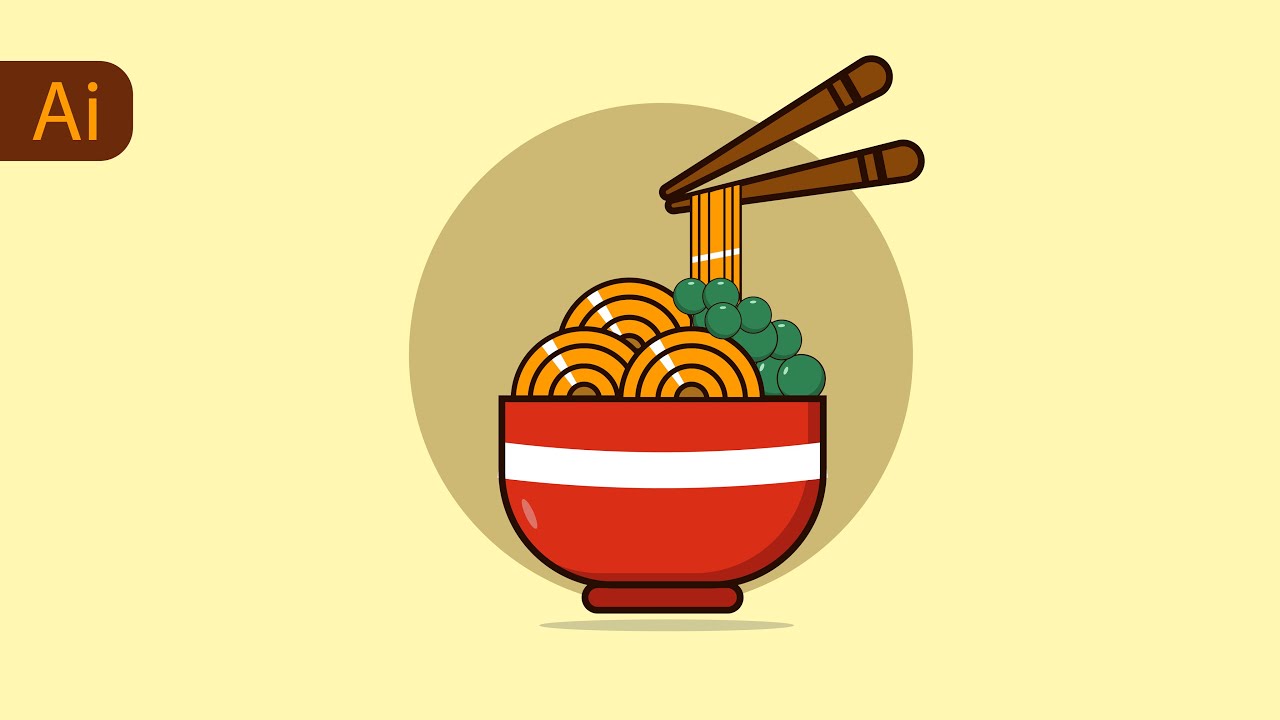 Adobe Illustrator: Noodle Cup Drawing Tutorial | Beginner Vector Illustration