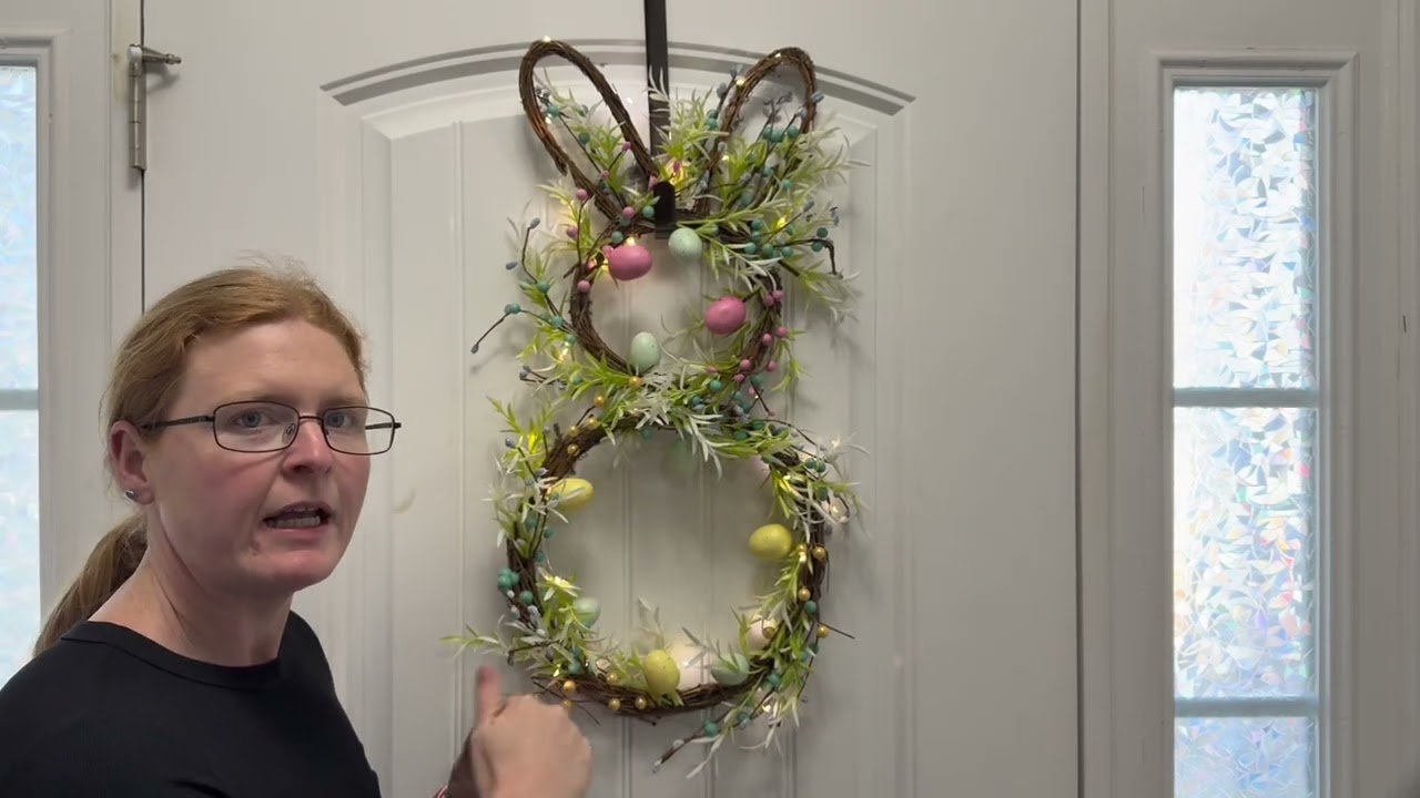 Lighted Easter Bunny Wreath for Front Door 🐰✨ | Pre-Lit Spring Egg Wreath with 30 LED Lights