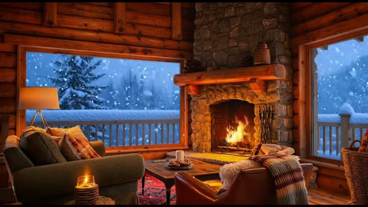 Mountain Lodge Fireplace ⛰️🔥 | Soft Piano & Cozy Winter Atmosphere