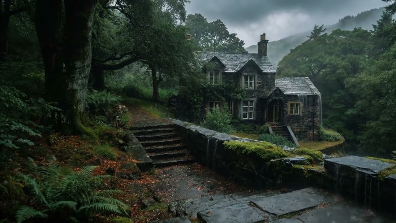 The Forest House in the Rain — An Evening of Shadows & Stone | Dark Academia!
