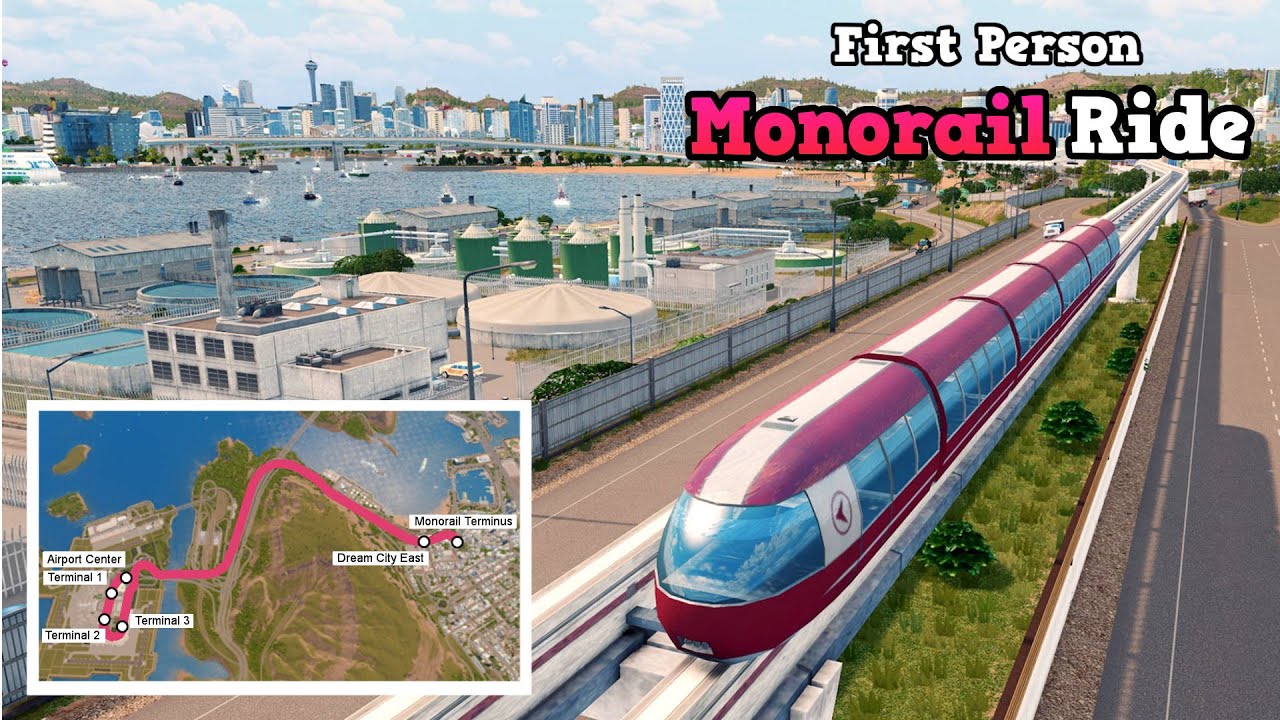 First Person Monorail Ride | Airport Loop - Dream City - Airport Loop | Cities: Skylines