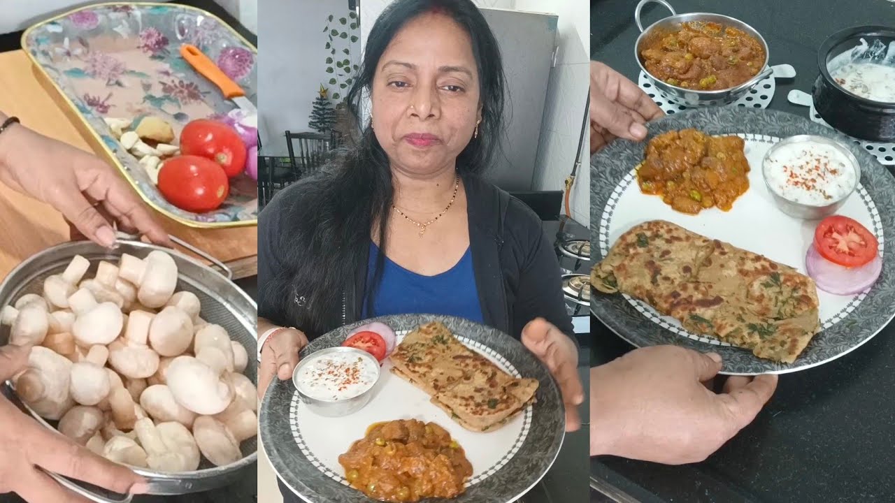 Dhaba Style Matar Mushroom, Special Paratha & Raita | Restaurant जैसा खाना अब घर पर #mushroomrecipe 