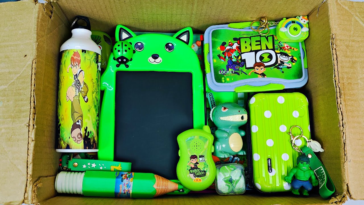 Beautiful Green Stationery Collection 🥰 Geometry Box, Pencil case, Lunchbox, Sharpener, Keychain