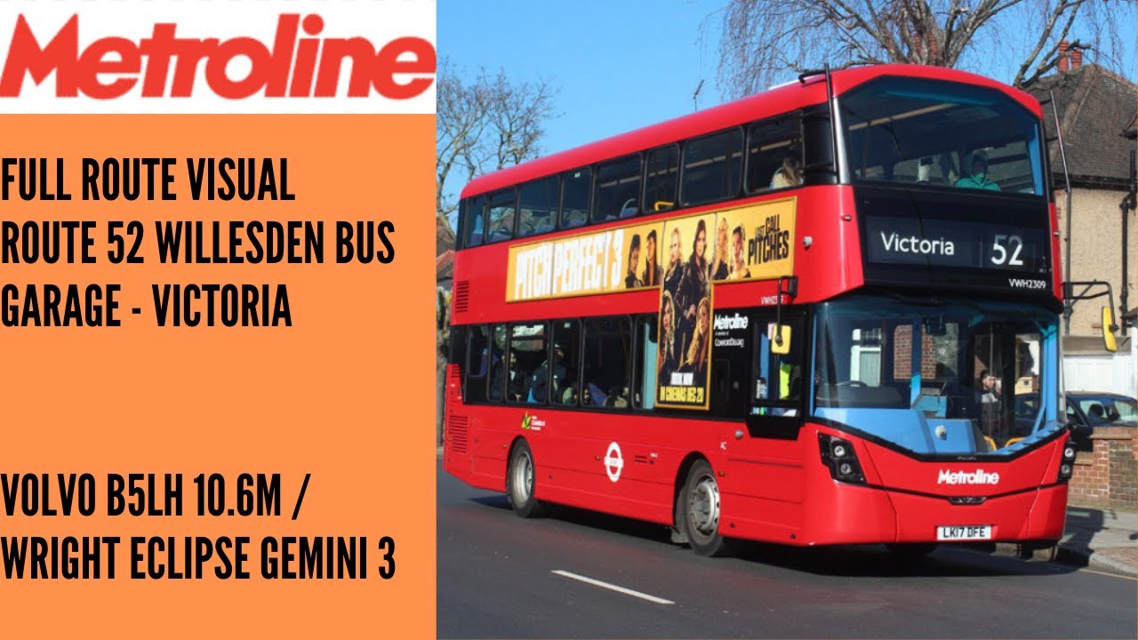 Full Route Visual | Metroline London Route 52 Willesden Bus Garage - Victoria