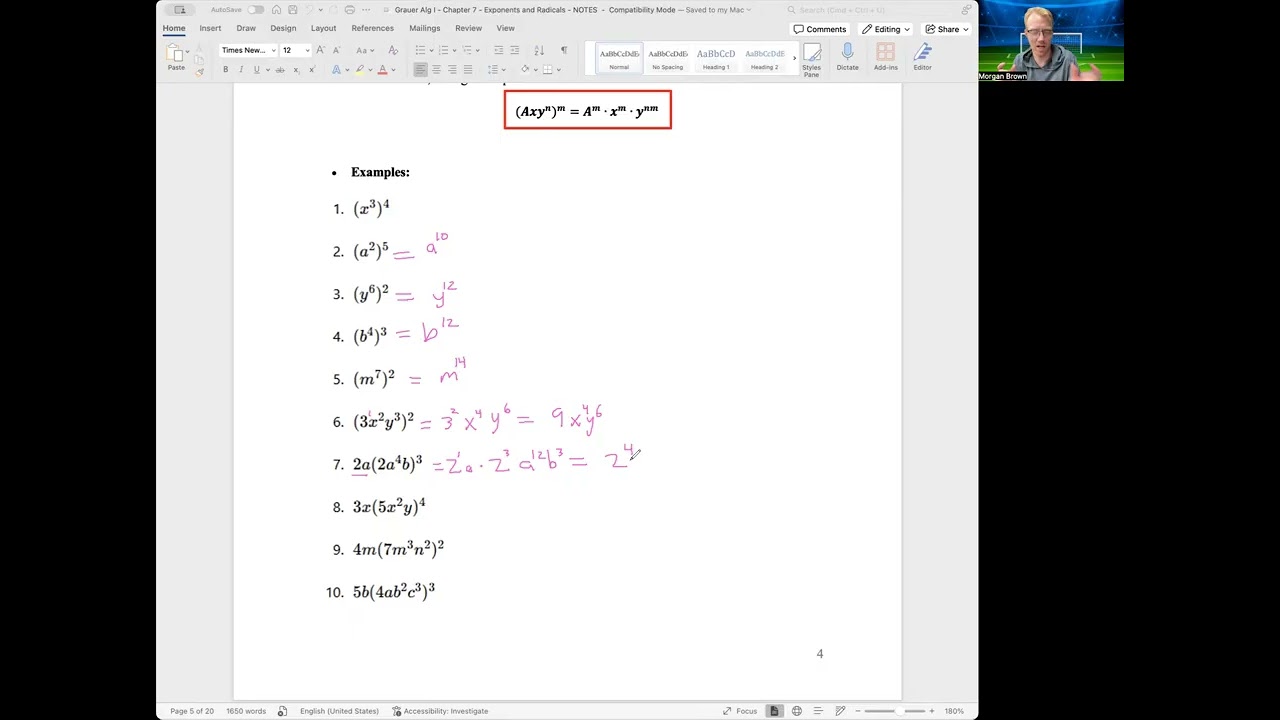 Grauer Algebra 1 - Video Lesson 7.3