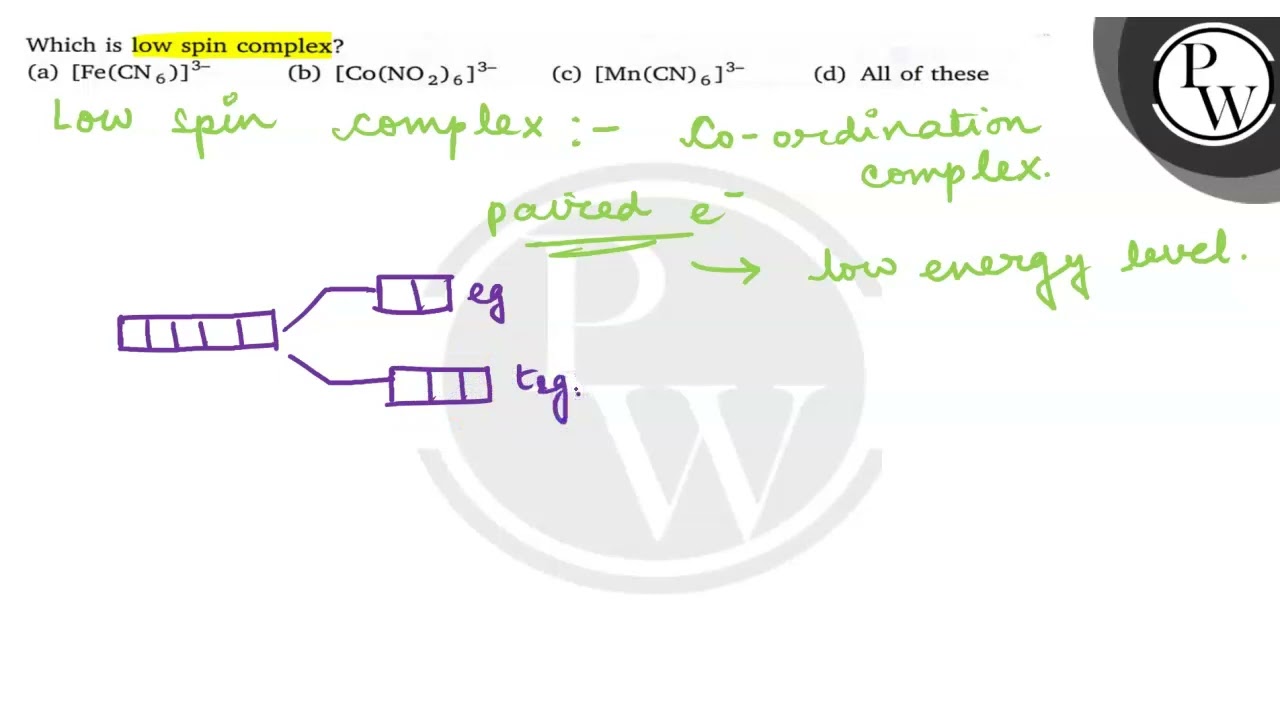 Which is low spin complex? (a) [Fe(CN_6)]^3- (b) [Co(NO_2)_6]^3- (c) [Mn(CN)_6]^3- (d) All of these