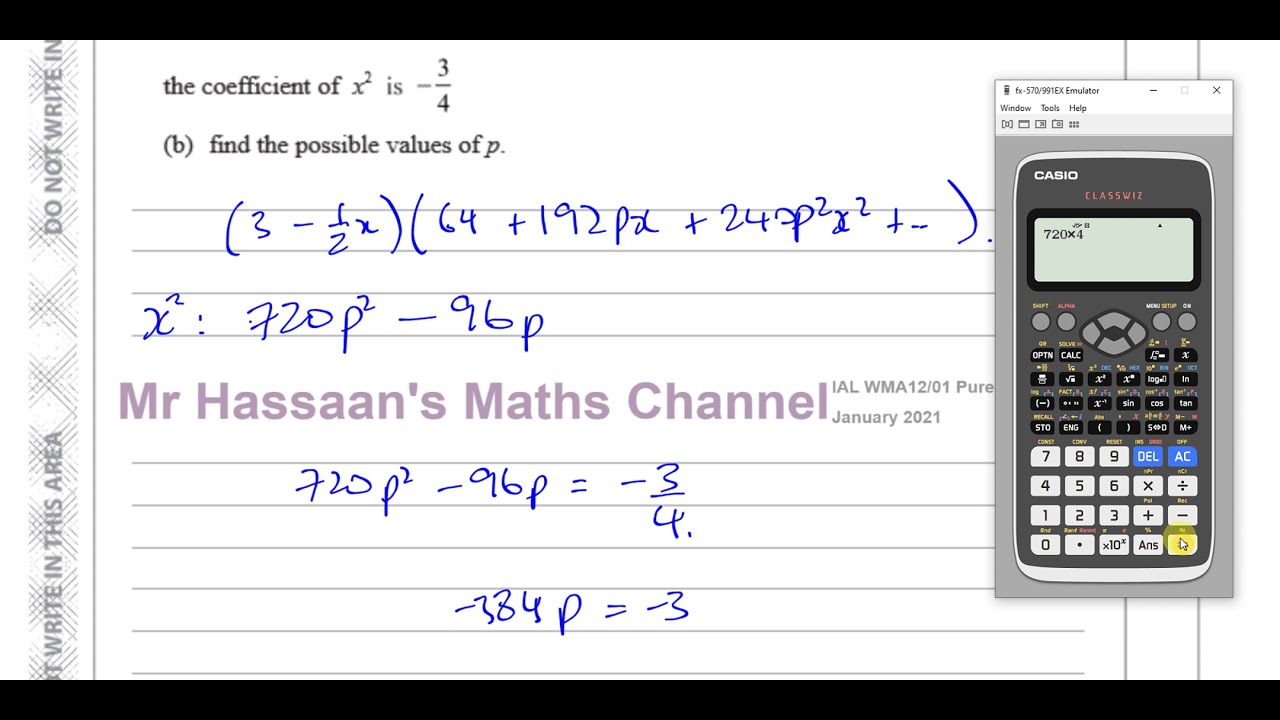 WMA12/01 IAL (Edexcel) P2 Jan 2021 Q4 Binomial Expansion