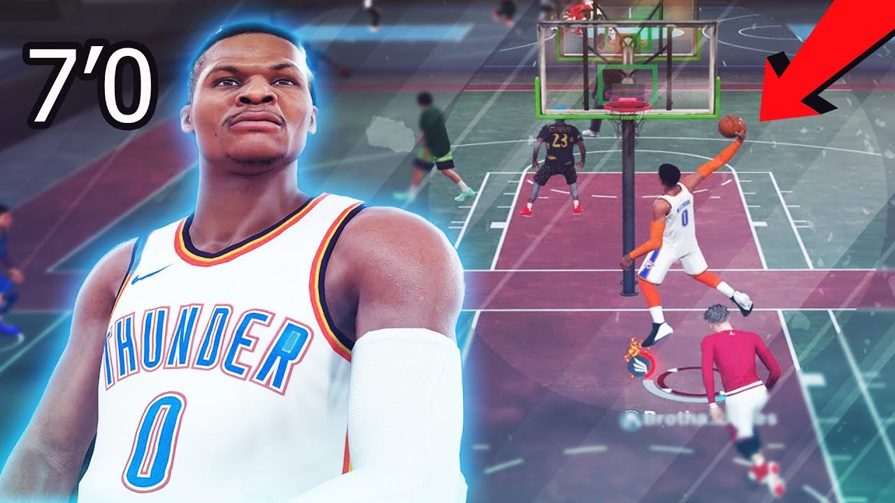 GIANT 7FT RUSSELL WESTBROOK IS OVERPOWERED!! NBA 2K19 best athletic finisher build! contact dunks!