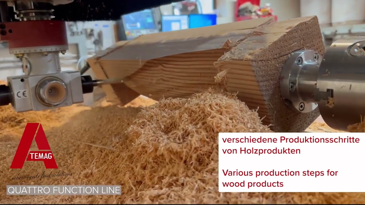 Bearbeitung mit QUATTRO FUNCTION LINE Winkelaggregats bei der Herstellung von kunstvollen Holzlampen