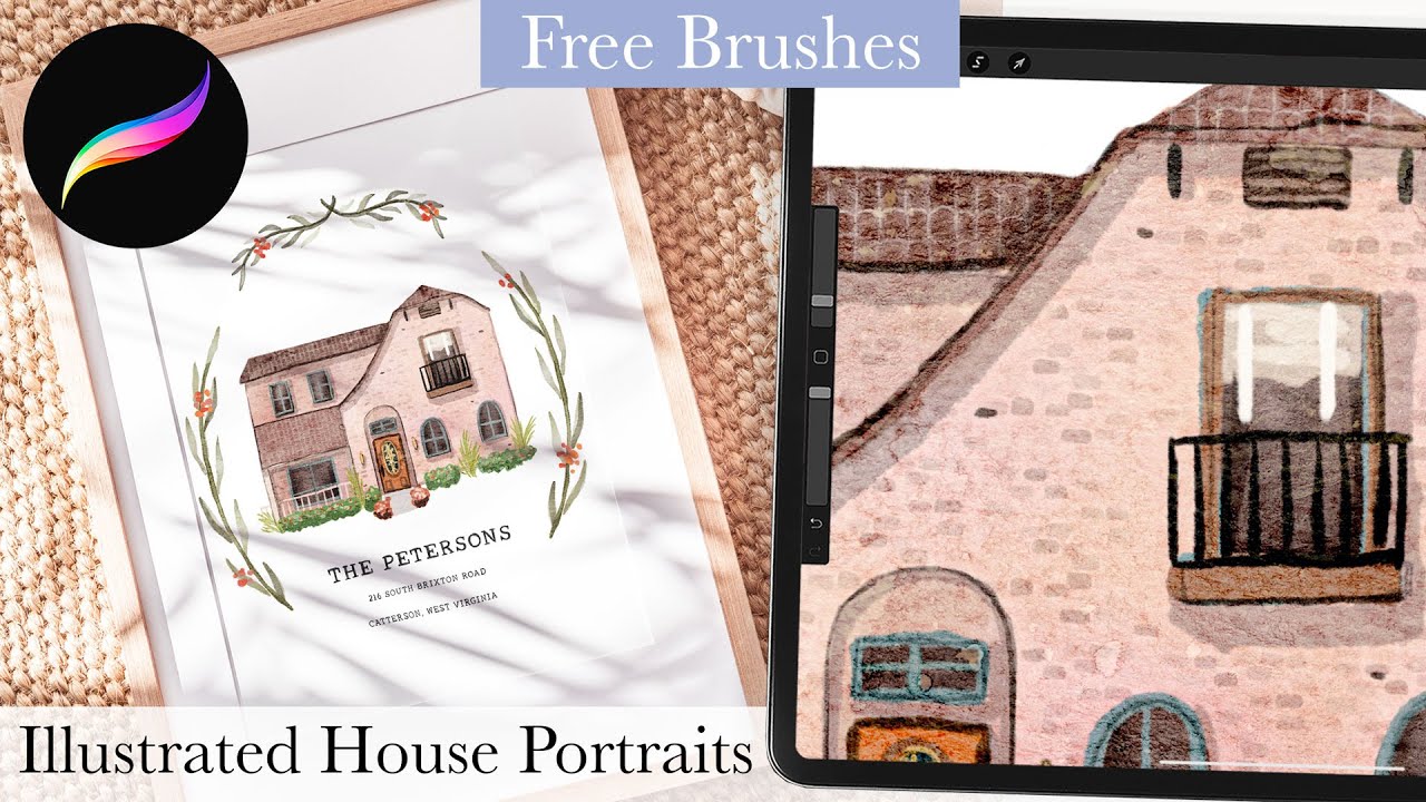 Акварельные портреты домов в Procreate // Иллюстрация дома на заказ для продажи на Etsy