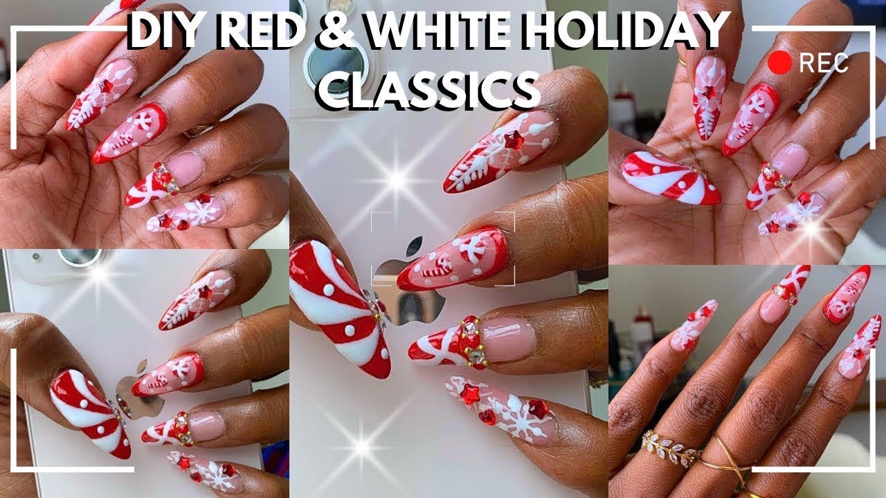 DIY Festive Christmas Nail Art | 3D Holiday Christmas Nail Ideas | Candy Cane Swirls