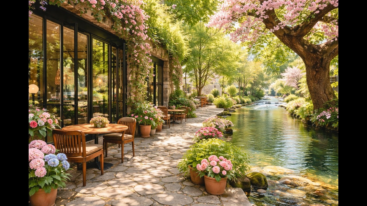 Lazy Spring Afternoon at a Riverside Café | Relaxing Piano & Acoustic Guitar BGM