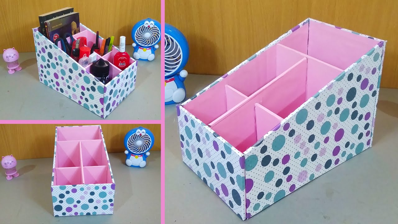 Kerajinan Dari Kardus | Cara Mudah Membuat Tempat Alat tulis Pakai Kardus Bekas | Make a Organizer
