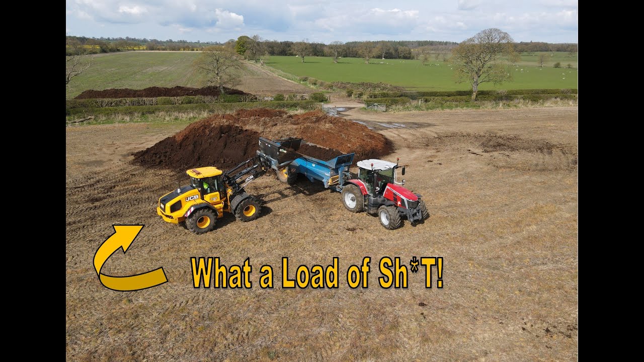 JCB 4199 Shovel & 2 Massey Fergusons with Bunning Spreaders applying anaerobic digestion solids