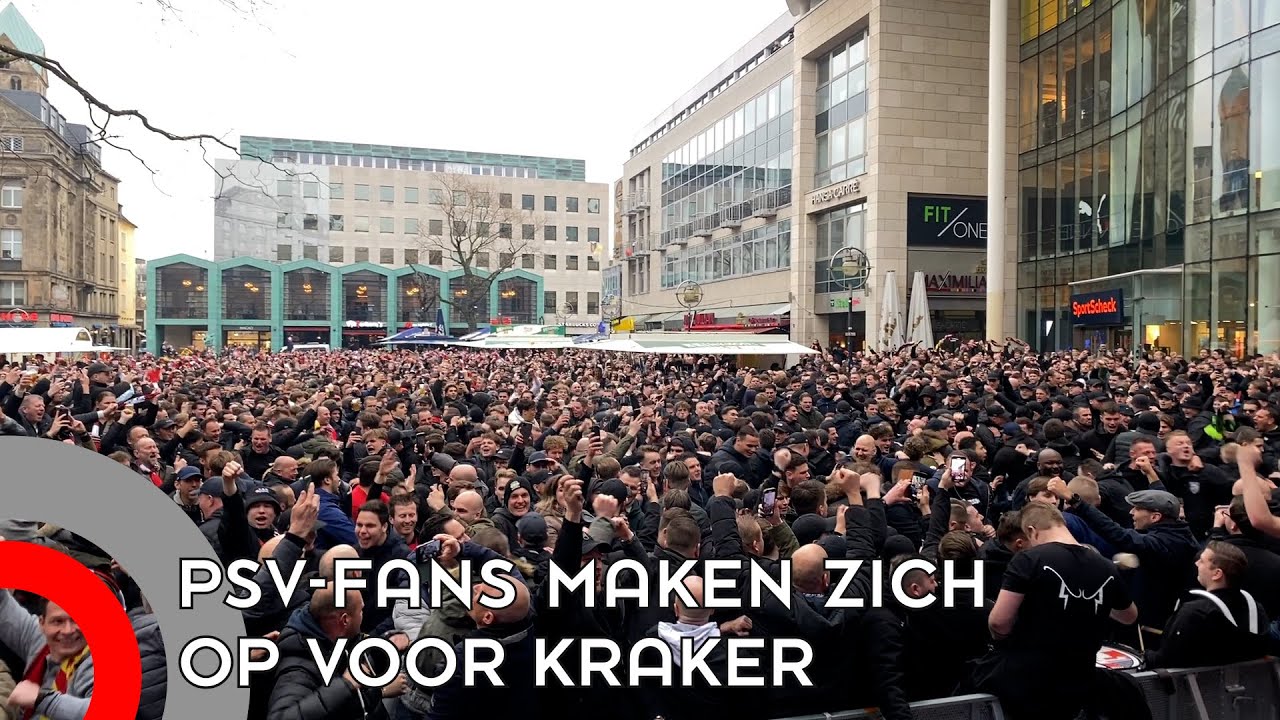 Binnenstad van Dortmund stroomt vol PSV-supporters