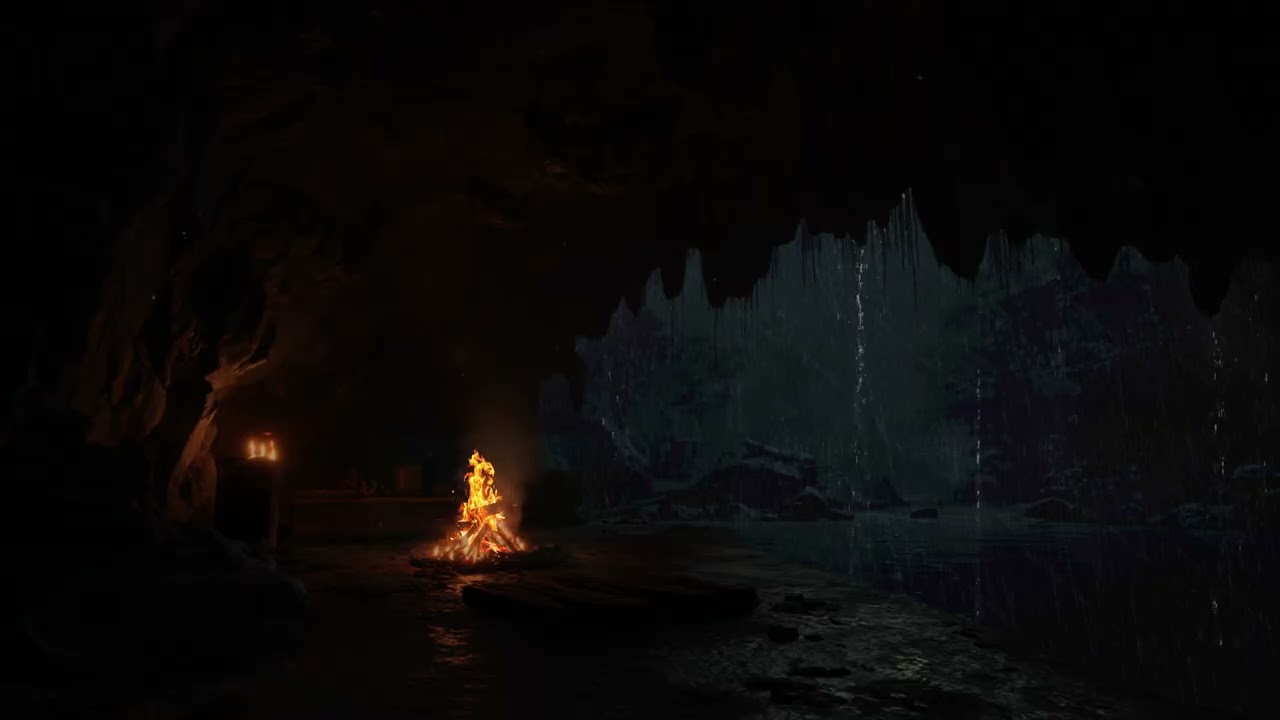 Relentless Night Rain in a Secret Forest Cave | Heavy Rain Sounds, Distant Thunder & Dark Ambience