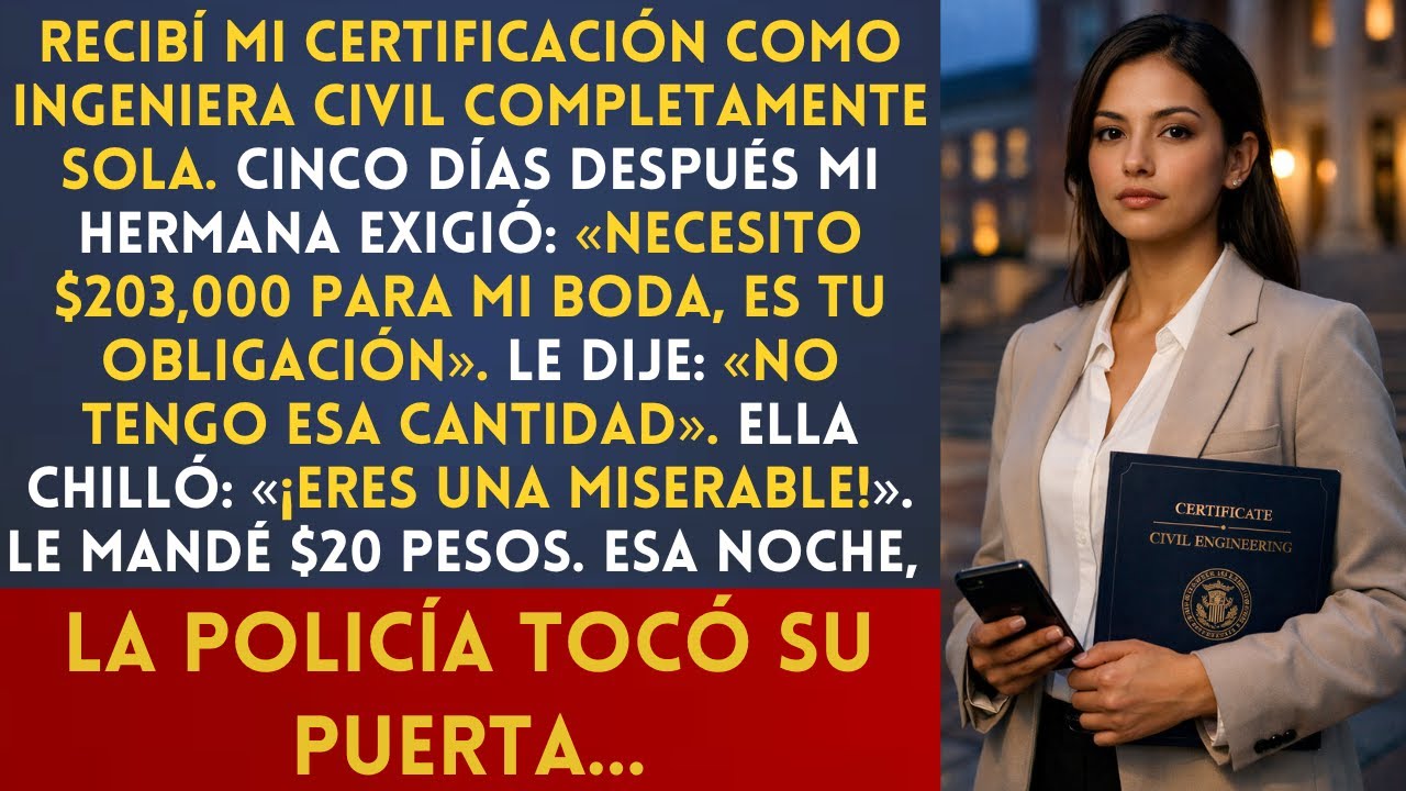 Recibí mi certificación profesional sola. Mi hermana días después: 'Necesito $203,000 para mi boda'