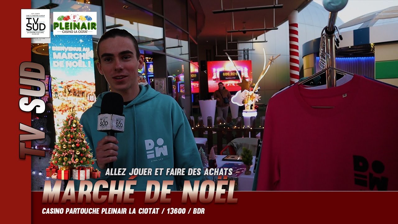 TV SUD / Marché de Noël avec Flocage tee-shirt gâteaux chocolats bijoux au Casino Pleinair La Ciotat