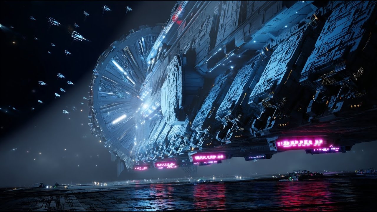 Futuristic space stations and spaceships