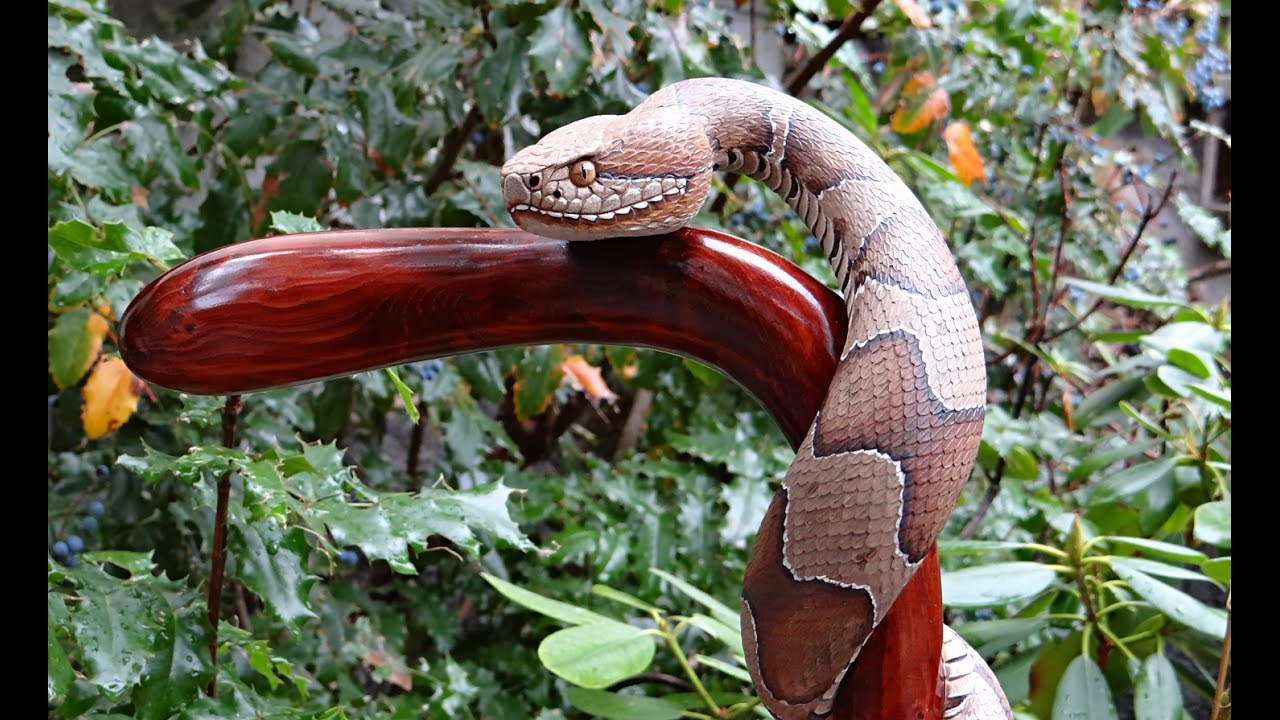 Wood Carved Copperhead Cane #55