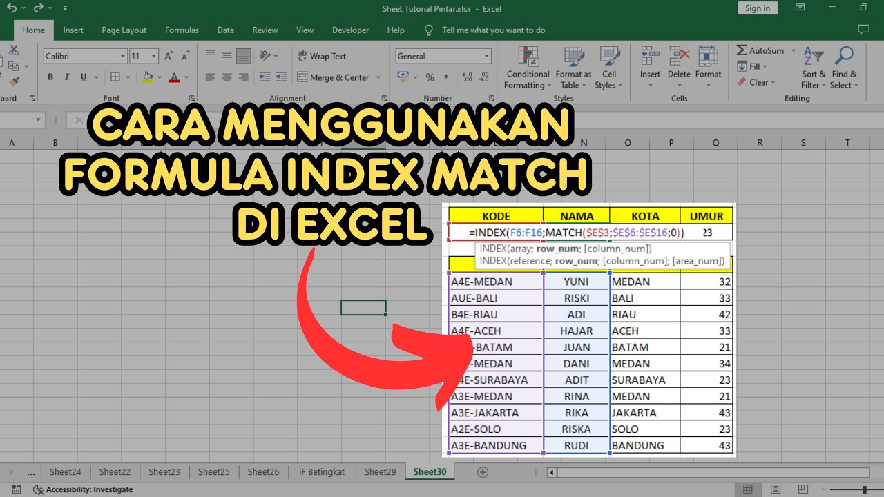 CARA MENGGUNAKAN FORMULA INDEX MATCH DI EXCEL