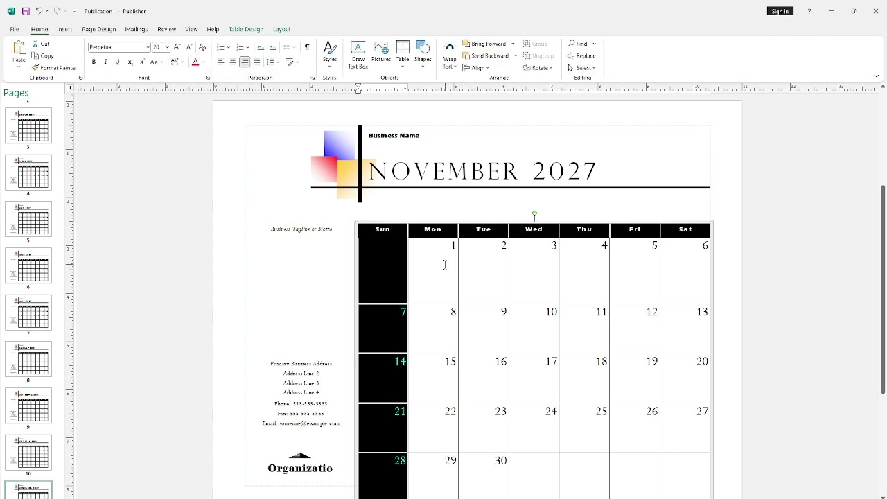 how to create calendar in Microsoft publisher