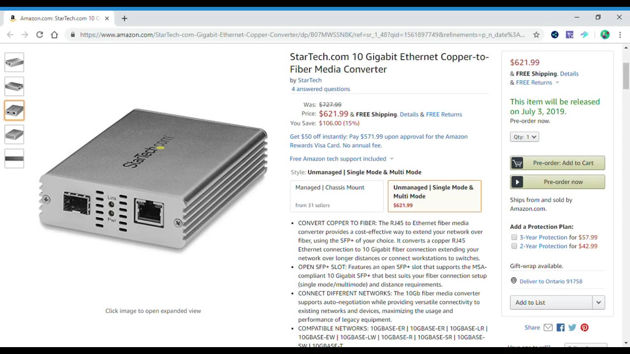 Coming 7/3/19: StarTech.com 10 Gigabit Ethernet Copper-to-Fiber Media Converter