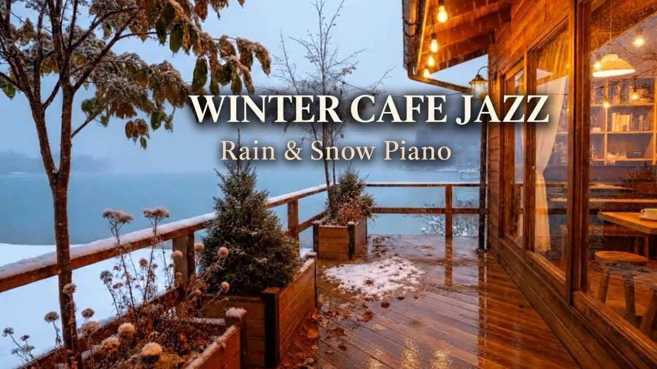 ❄️ Cozy Snowfall Jazz Café | Rainy Night Piano for Relax & Sleep