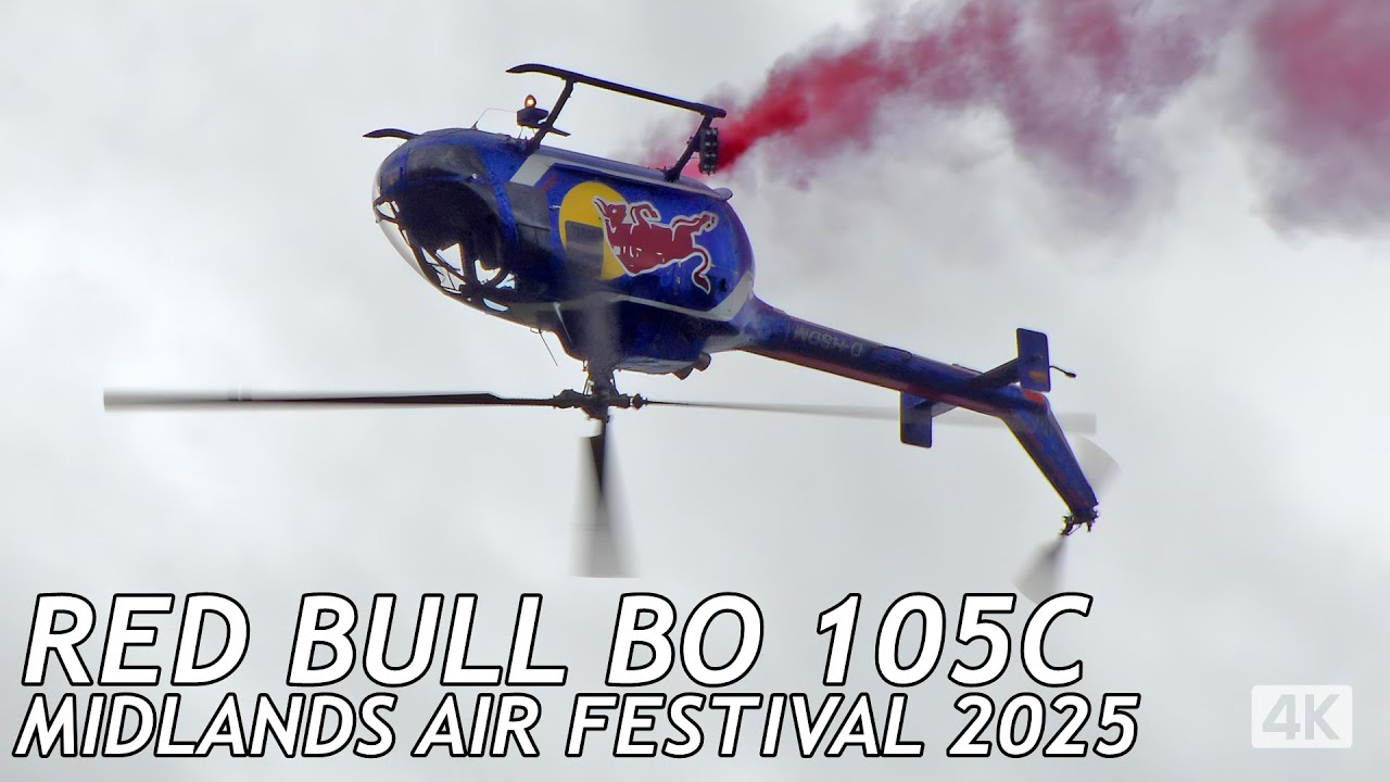 Red Bull Bo 105C helicopter aerobatic display - Midlands Air Festival 2025